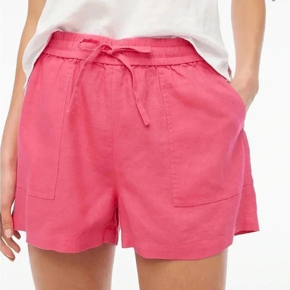 J Crew Linen Shorts Pink Drawstring NWT Pockets Women’s Size XXL Sweet Briar - Picture 2 of 12